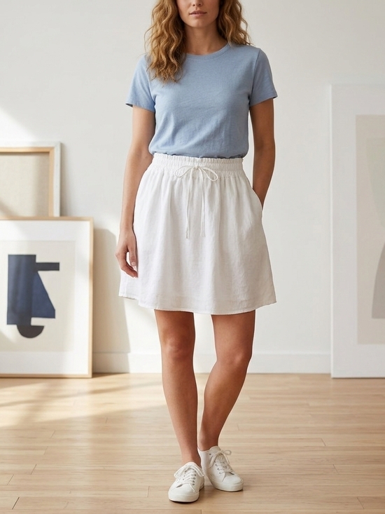Joe Fresh Dresses & Skirts - Joe Fresh White Drawstring A-Line Linen Blend Mini Skirt Size Med